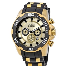 Invicta MEN'S Pro Diver Chronograph Black Silicone with Gold-plated Gold Dial 22346