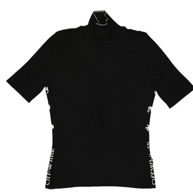 오프화이트 Off-White Ladies Logo high neck T-shirt- Black, Brand Size (US Size 8) OWHF010E20KNI0011000