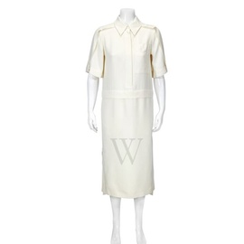 버버리 Burberry Split Detail Silk Wool Shirt Dress In Off White 8001553