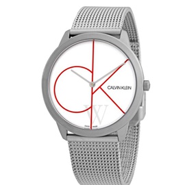Calvin Klein MEN'S Minimal Stainless Steel Mesh White Dial Watch K3M51152