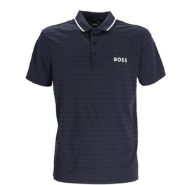 휴고 Hugo Boss Dark Blue Contrast Branding Knitted-Stripe Slim-Fit Polo Shirt 50472115-402