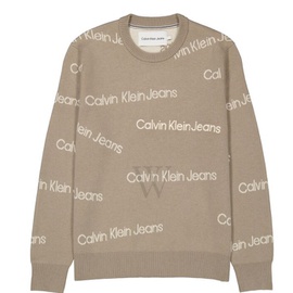 Calvin Klein MEN'S Perfect Taupe Institutional All-Over Logo Sweater J322155-A03
