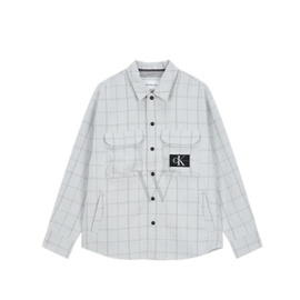 Calvin Klein MEN'S Monogram Badge Relaxed Fit Long-Sleeved Shadow Overshirt J321983-PQY