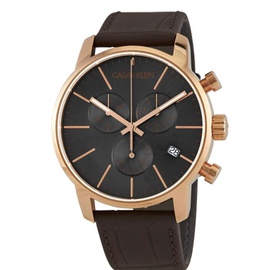 Calvin Klein MEN'S City Chronograph Leather Black Dial Watch K2G276G3
