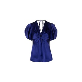 스텔라 맥카트니 Stella Mccartney Sapphire Blue Puff-Sleeve Ruched Blouse 6T0043 3AU309-4200