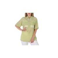 버버리 Burberry Ladies Mist Green Ilona Zip-front Silk Bowling Shirt 8041117
