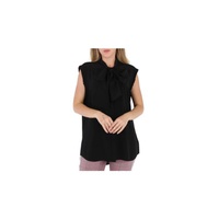 버버리 Burberry Ladies Kimmy Black Sleeveless Silk Crepe De Chine Tie-Neck Shirt 8044643