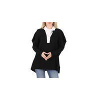 버버리 Burberry Ladies Black Contrast-Collar Pique Reconstructed Polo Shirt 4567981