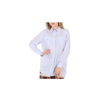 버버리 Burberry Pale Blue Irem Silk Crepe De Chine Logo Detail Oversized Shirt 8044688