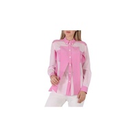 버버리 Burberry Ladies Beckierl Pale Candy Pink Panelled Silk Crepe-De-Chine Shirt 8046829