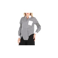 버버리 Burberry Ladies Black Stripe Cut-out Hem Striped Cotton Poplin Shirt 4564330
