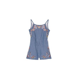 Chloe Girls Chambray Cotton Floral-Embroidered Denim Romper C14725-Z77