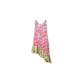 MSGM Girls Fucsia Floral Print Asymmetric Dress MS029425-44