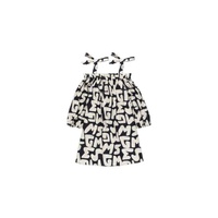 MSGM Girls Logo Lettering Print Cotton Poplin Off-Shoulder Dress MS029573-200