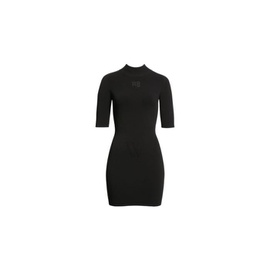 T by 알렉산더 왕 Alexander Wang Ladies Black Logo Applique Mock Neck Body-Con Minidress 4KC1236032-001
