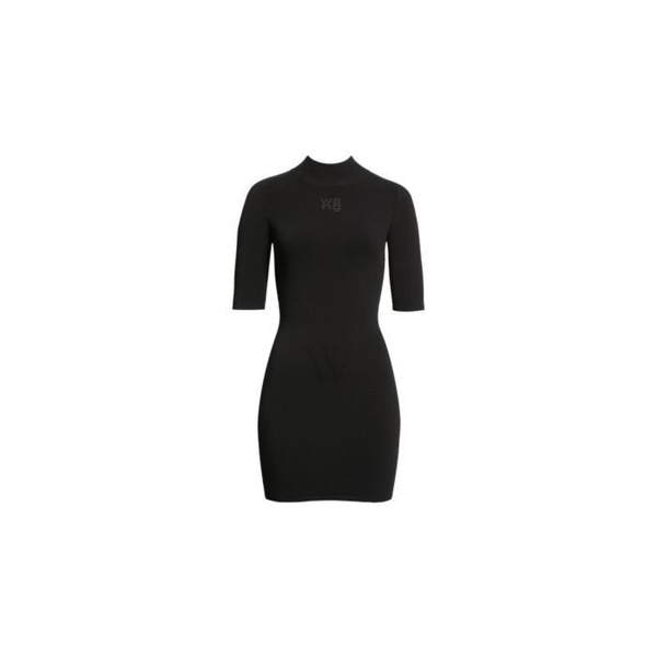 알렉산더왕 T by 알렉산더 왕 Alexander Wang Ladies Black Logo Applique Mock Neck Body-Con Minidress 4KC1236032-001