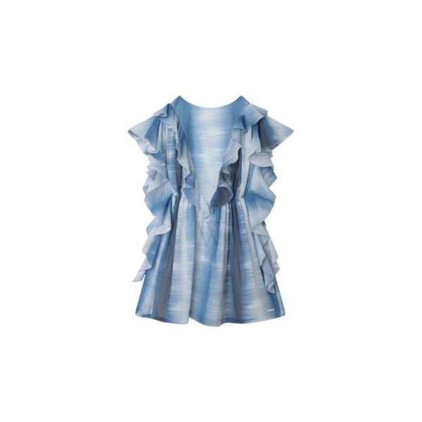 끌로에 Chloe Girls Blue White Abstract Printed Ruffled Dress C12920-V21