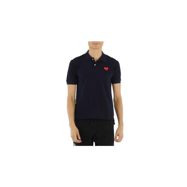  Comme Des Garcons Embroidered Red Heart Polo Shirt In Navy P1T006-2