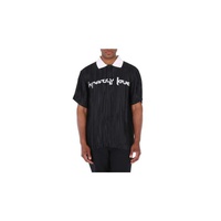 버버리 Burberry MEN'S Black Krazy Love Print Pleated Polo Shirt 4565874