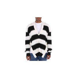 버버리 Burberry MEN'S Black Side-slit Striped Rib Knit Wool Sweater 4559721
