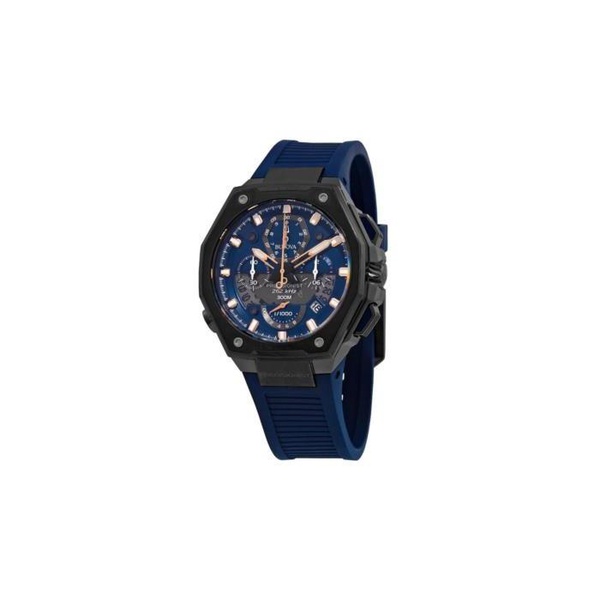  Bulova MEN'S Precisionist Chronograph Rubber Blue (Cut-Out) Dial Watch 98B357