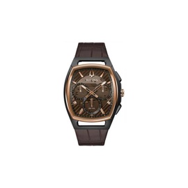 Bulova MEN'S Curv Chronograph Leather Brown (Cut-Out) Dial Watch 98A264