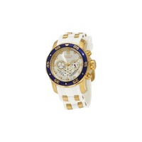 Invicta MEN'S Pro Diver Chronograph White Polyurethane with Gold-plated accents Silver Dial 20293