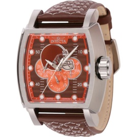 Invicta MEN'S NFL Leather Orange and Brown and Silver Dial Watch 45090
