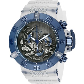 Invicta MEN'S Subaqua Chronograph Translucent Silicone with Blue Plastic Pins Black (Koi Fish) Dial Watch 24358