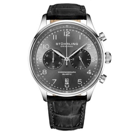 Stuhrling Original MEN'S Monaco Chronograph Leather Grey Dial Watch M17969