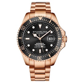 Stuhrling Original MEN'S Aquadiver Stainless Steel Black Dial Watch M15722