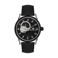 Rene 모우 Mouris MEN'S Orion Leather Black (Open Heart) Dial Watch 70101RM2