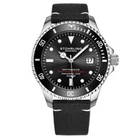 Stuhrling Original MEN'S Aquadiver Leather Black Dial Watch M17188