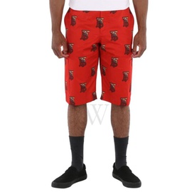 버버리 Burberry MEN'S Bright Red Monogram Motif Cotton Tailored Shorts 8025152