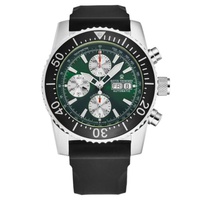 Revue Thommen MEN'S Diver Chronograph Rubber Green Dial Watch 17030.6521