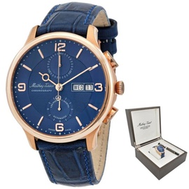 Mathey-Tissot MEN'S Edmond Chrono Automatic Chronograph Leather Blue Dial Watch H1886CHATPBU