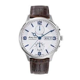 Mathey-Tissot MEN'S Edmond Chrono Automatic Chronograph Leather White Dial Watch H1886CHATAI