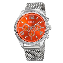 August Steiner MEN'S Stainless Steel Mesh Orange Dial Watch AS8196OR