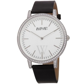 August Steiner MEN'S Leather White Dial Watch AS8273BK