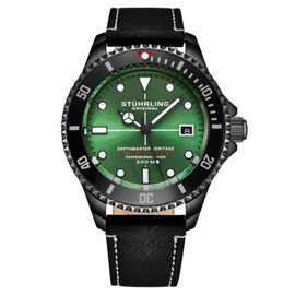 Stuhrling Original MEN'S Aquadiver Leather Green Dial Watch M17221