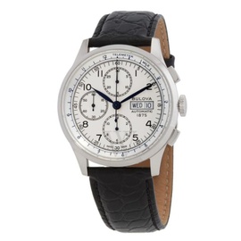 Bulova MEN'S Chronograph Leather Silver Dial Watch 96C145