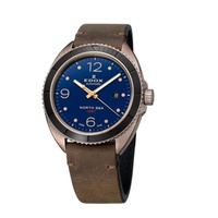Edox MEN'S North Sea Leather Blue Dial Watch 80118 BRN BU1