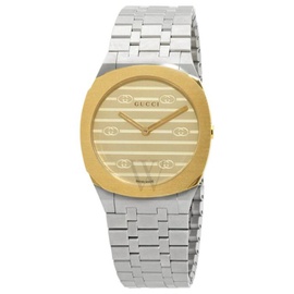 구찌 Gucci WOMEN'S 25H Stainless Steel Golden Brass Dial With An Interlocking G Motif Dial Watch YA163502