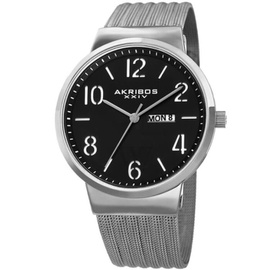 Akribos Xxiv MEN'S Womens Casual Stainless Steel Black Dial Watch P50182