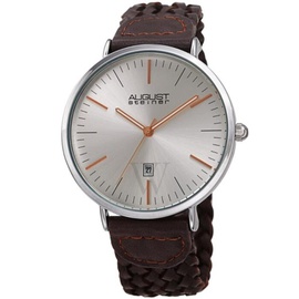 August Steiner MEN'S Leather Silver Dial Watch AS8293BR