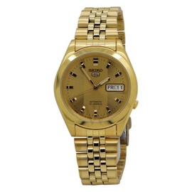 MEN'S Seiko 5 Stainless Steel Gold-tone Dial Watch SNKC02J1