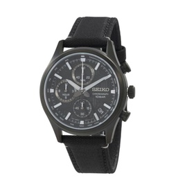 Seiko MEN'S Chronograph Leather Black Dial Watch SSB421P1