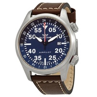 Glycine MEN'S Airpilot Leather Blue Dial Watch GL0351