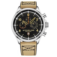 Stuhrling Original MEN'S Aviator Chronograph Leather Black Dial Watch M15552
