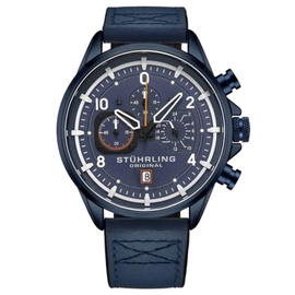 Stuhrling Original MEN'S Aviator Chronograph Leather Blue Dial Watch M15554